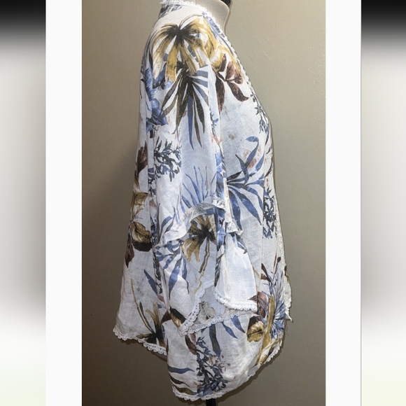 Francesca Bettini Tropical Print Open Front Kimono Cardigan in White Multi OS - Picture 4 of 7